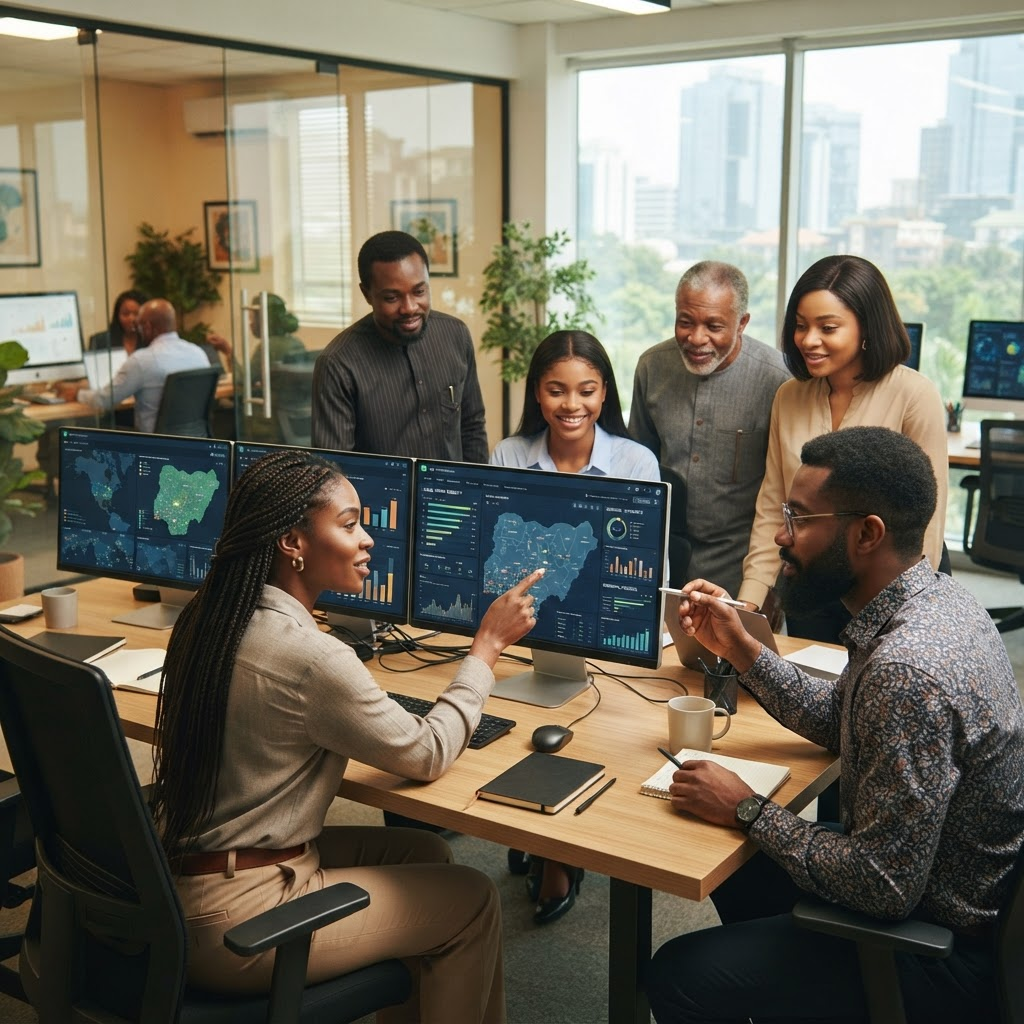 Oramex Globals team of Nigerian technology professionals collaborating in a modern office